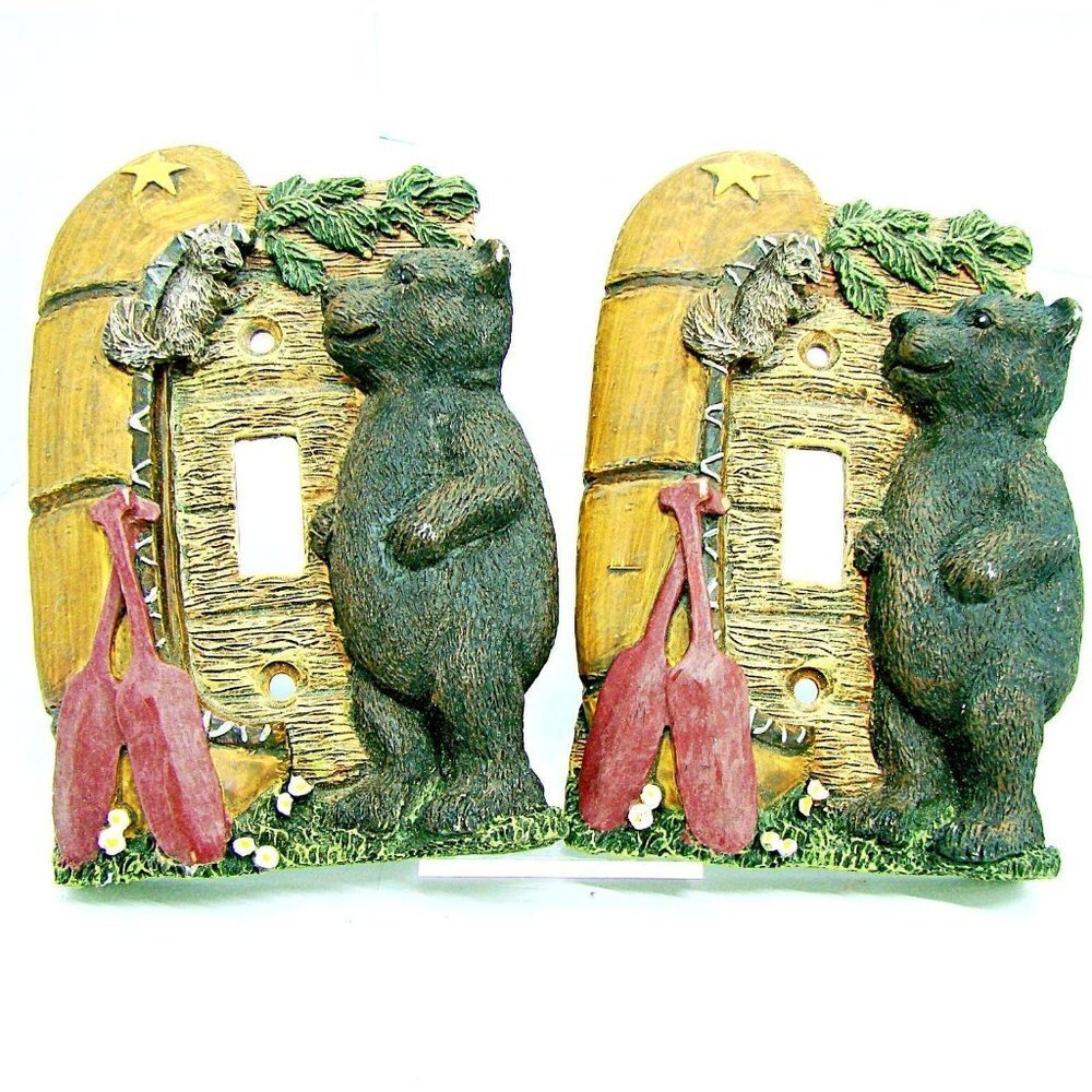 2 Resin Black Bear Canoe Single Light Switch Cover